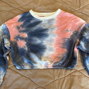 Pink/Navy Tie Dye Cropped Sweater Top